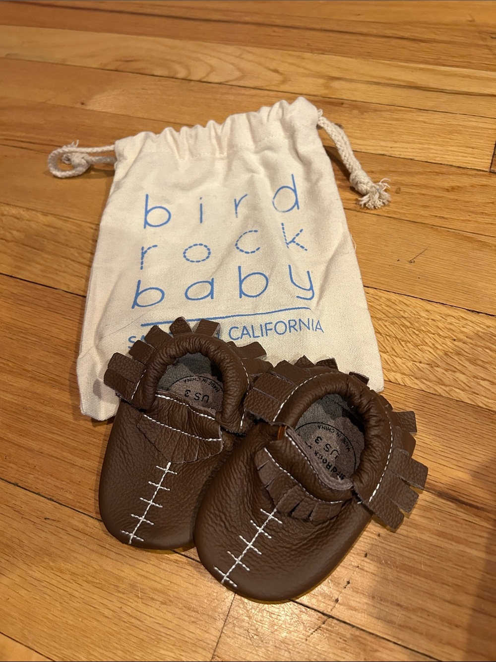 Brown Leather Fringe Moccasins for Kids